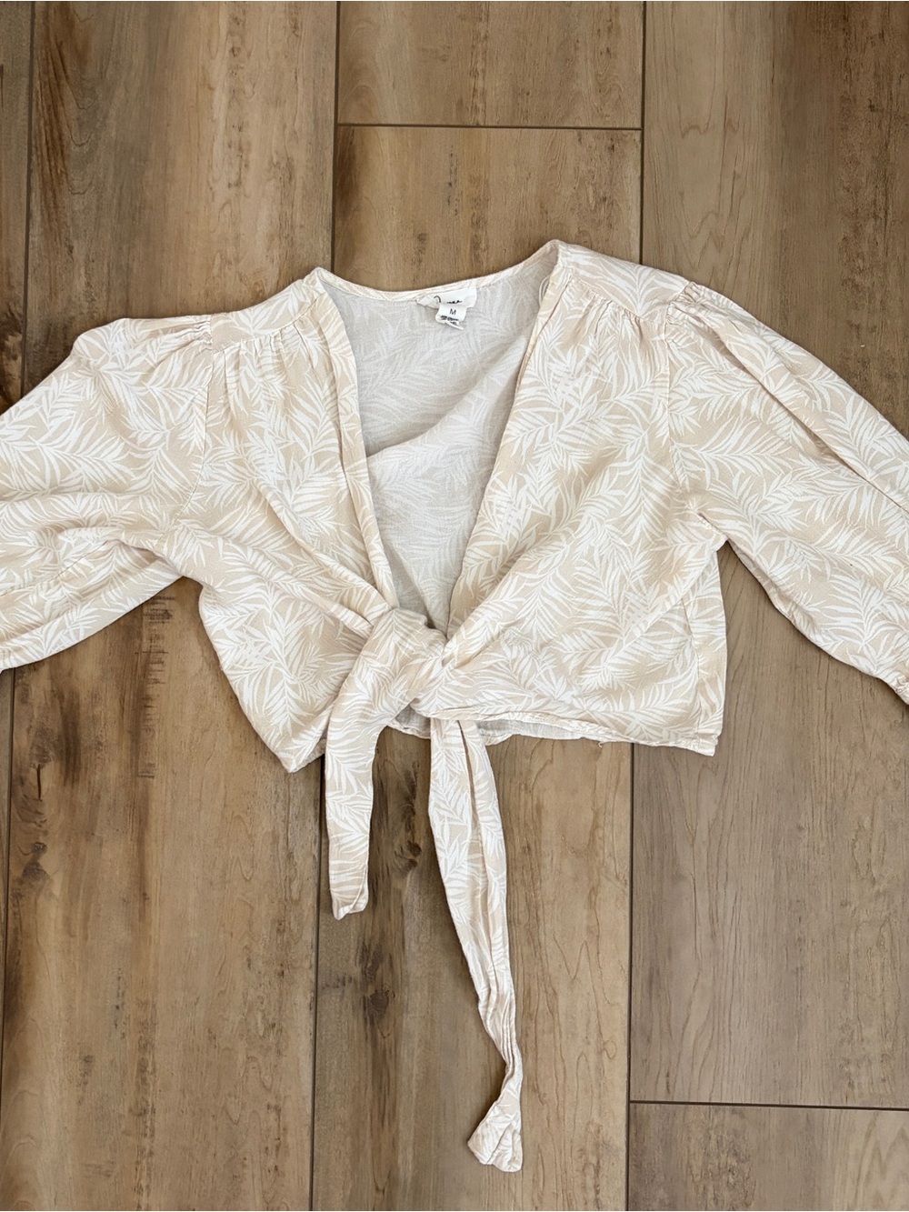 Tie-Front Top Cream Leaf Print